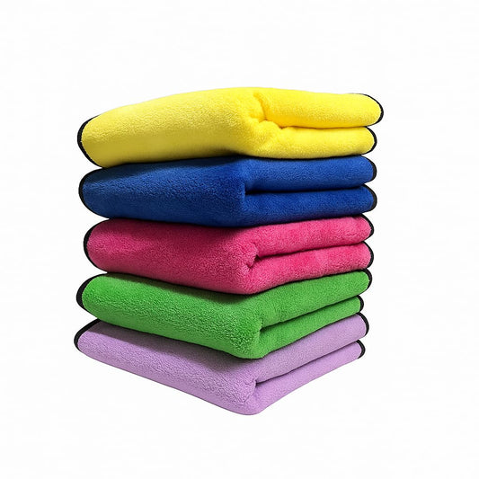 Microfiber Car Cleaning Cloth – EXTRA Soft 500 GSM (40x40 cm) Microfiber Cloth for Car and Bike - Suede Edging for Scratch-less Drying and Detailing (Pack of 5)