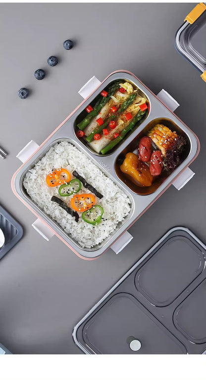 3 Compartment Stainless Steel Lunch Box, Leakage Proof Lunch Box for School Kids and Adults Pack of 1 Blue,750ML