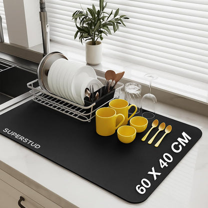 Kitchen Utensil Dish Drying Mat | Quick Dry Water Absorbent mat | Placemat for Dish Drying with Non-Slip Rubber Backed | Super Draining Mat for Kitchen 1 Pcs