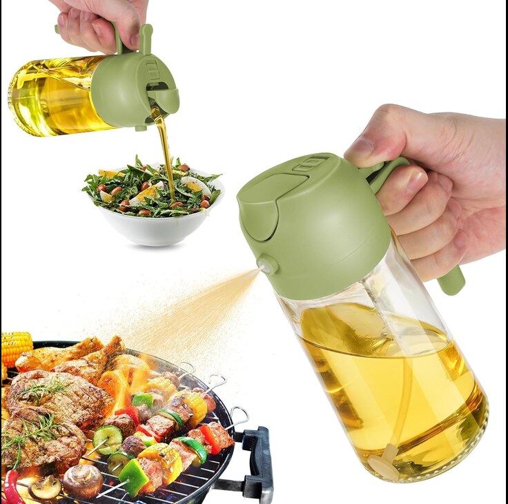 Oil Dispenser Bottle for Kitchen - 2 in 1 Olive Oil Dispenser and Oil Sprayer - 500ml Olive Oil Bottle - Oil Sprayer for Cooking, Kitchen, Salad, Barbecue 1 Pcs